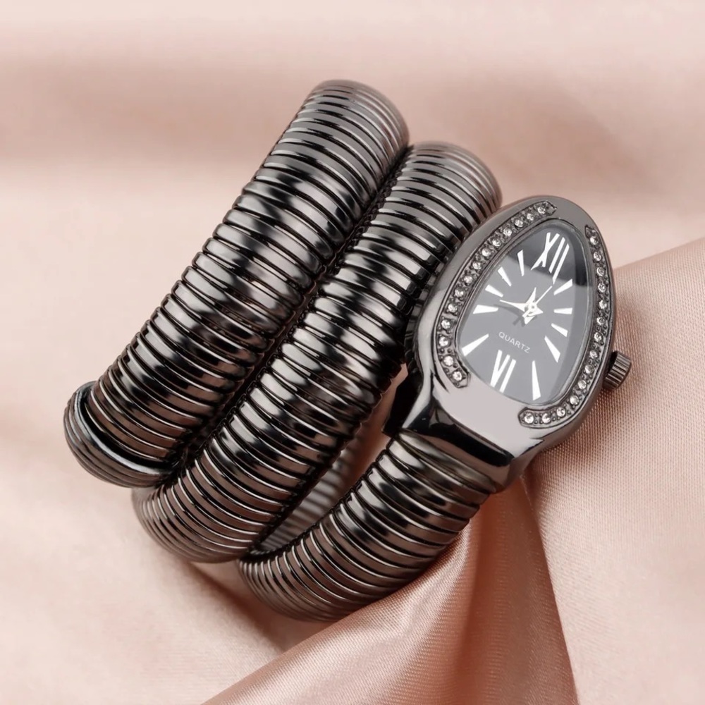 NEW Rocky IV Adrian Balboa Style Serpentine Snake Watch! Black Band/Black Face